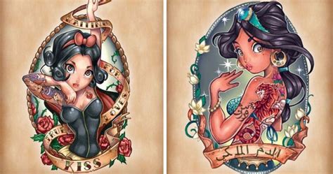 Disney Princesses Re Imagined As Tattooed Pin Up Girls