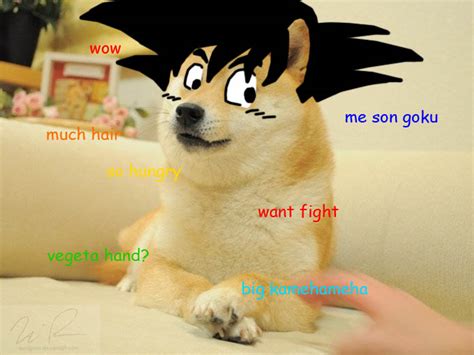 Super Sayain Doge Meme Goku Use Big Kamehameha