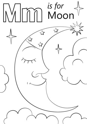 Broad outlines make it ideal for young kids to color. Letter M is for Moon coloring page | Free Printable ...