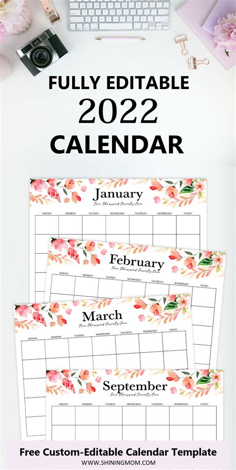 2022 Calendar Editable Printable Template Calendar