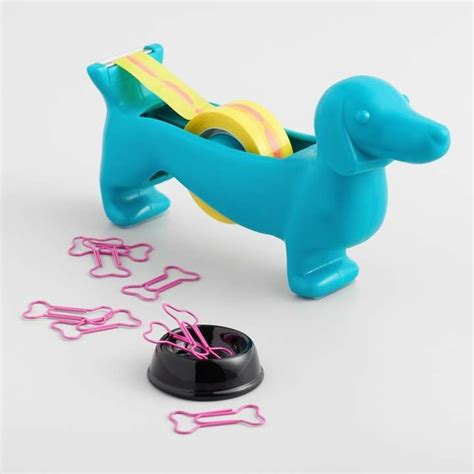 Cost Plus World Market Sausage Dog Tape Dispenser And Bone Paper Clips