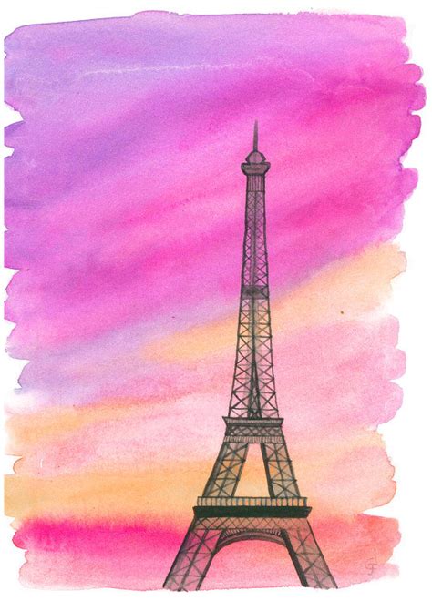 .our trip to paris in 2014. Original Watercolor 'Eiffel Tower at Sunset' Paris