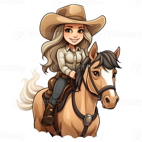 Cute Cowgirl Riding A Horse Illustration Ai Generative 27235517 Png