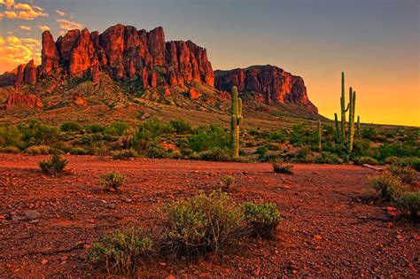 Desert Sunset With Mountain Near Phoenix Arizona Usa