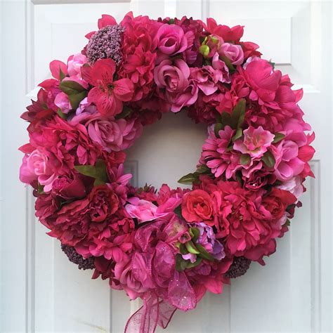Pink Flower Front Door Wreath Floral Spring Decor Peony Etsy Door