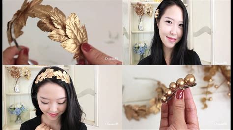 Make sure to rotate the crystal bead so the jewelry holes line up. DIY Hair Accessories ♥ Gold Leaf Headband and Hair Clips - YouTube