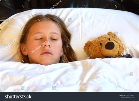 Girl Sleeping Teddy Bear Child Sleeping Stock Photo 1595358349