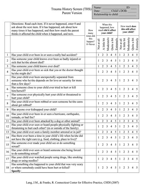 Trauma History Screen Ths Parent Version Fill And Sign