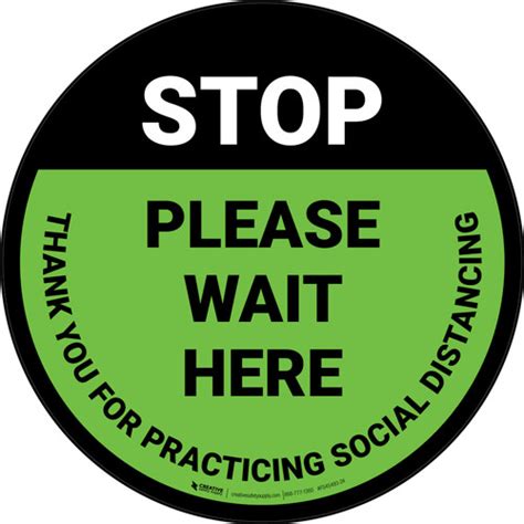 Stop Please Wait Here Social Distancing Green Circular Floor Sign