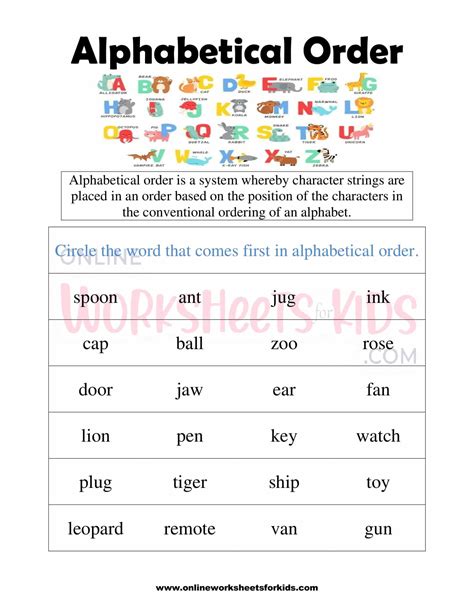 Alphabetical Order Worksheets For Grade 1 1