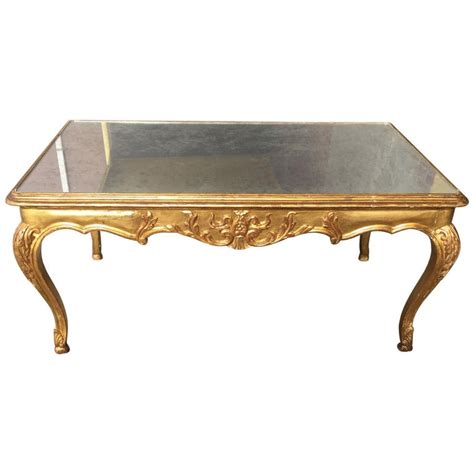 Height 46 cm / width 60 cm / depth 60 cm. 1920s French Giltwood and Antiqued Mirror Coffee Table at ...