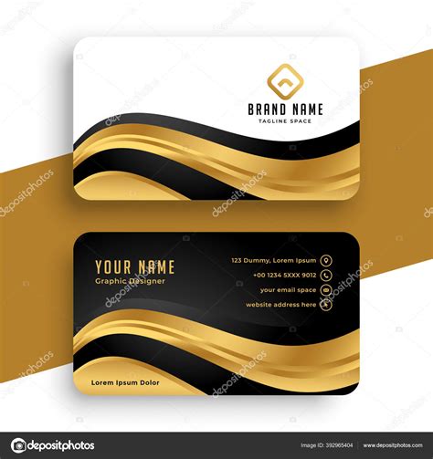 Premium Golden Business Card Design Wavy Shape Stock Vector By