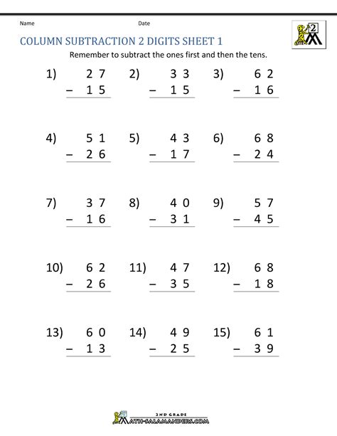 Grade 1 » operations & algebraic thinking. 2 Digit Subtraction Worksheets