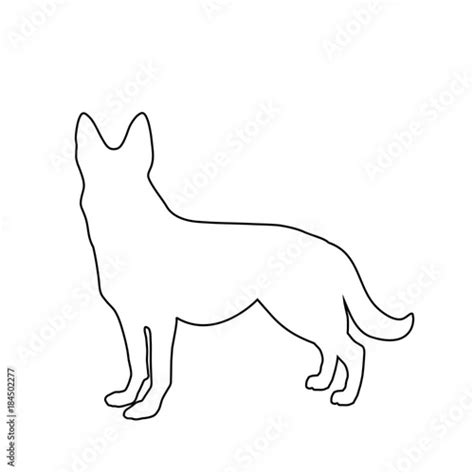 Black Outline Silhouette Of German Shepherd Dog Isolated On White