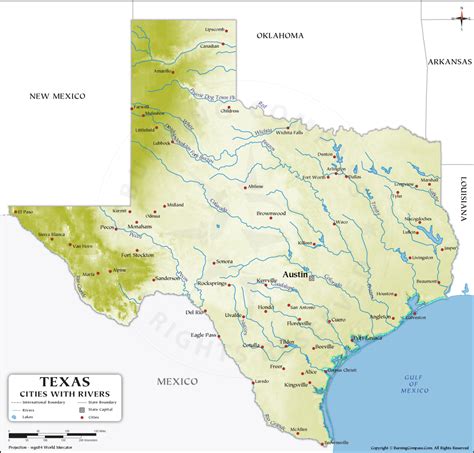 Texas Map With Cities And Rivers