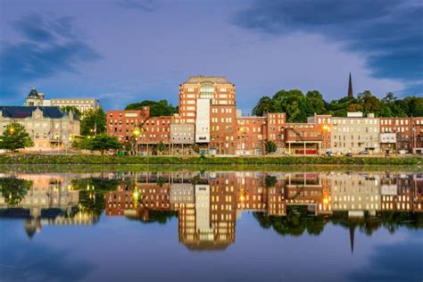 Augusta Maine Usa Downtown Skyline On The Kennebec River Stock Image