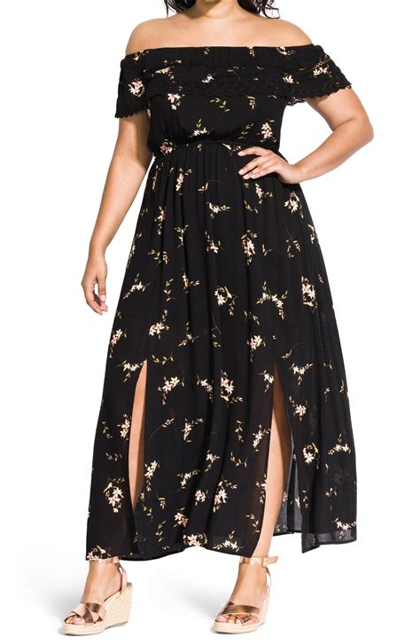 Lyst City Chic Off The Shoulder Floral Maxi Dress In Black