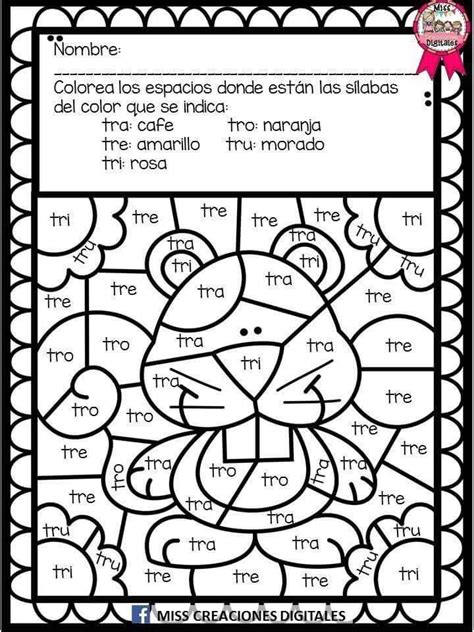 Fichas Para Colorear Por Trabadas 4 Silabas Trabadas Cuaderno De