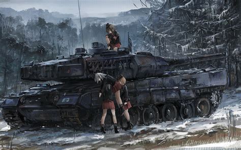Wallpaper Tank Girls Und Panzer Winter Forest Artwork Nishizumi