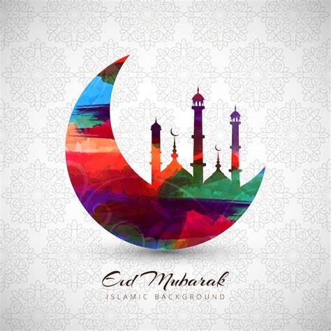 Free Vector Colorful Eid Mubarak Background With Moon