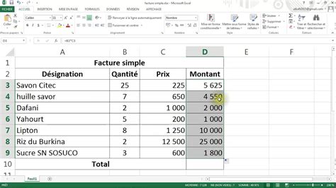 Facture Simple Excel Français Youtube