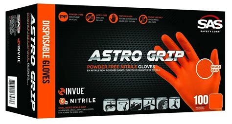 Sas Astro Grip Orange Powder Free Nitrile Gloves Mechanics Tattoo 7 Mil