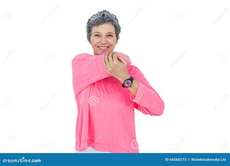 Portrait Of Cheerful Mature Woman Stretching Stock Image Image Of Healthy Portrait 60560273