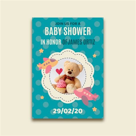 Free Vector Baby Shower Invitation Template For Boy With Photo