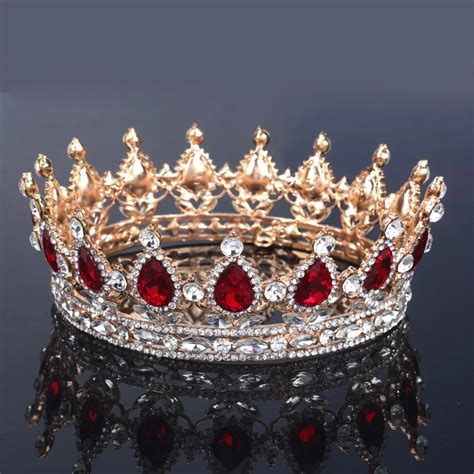 New Fashion Luxury Red Green Crystal Beauty Women Crown Classic Gold Color Tiara For Bridal