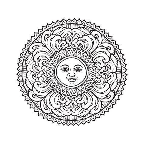 Mystical Mandala Coloring Book Vector Illustration Of Sun And Cloud