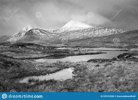 Black And White Majestic Winter Panorama Landscape Image Of Mountain