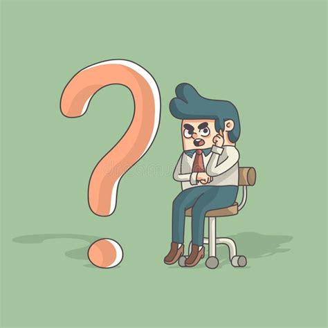 Cartoon Business Man Thinking While Sitting Beside Question Mark Stock