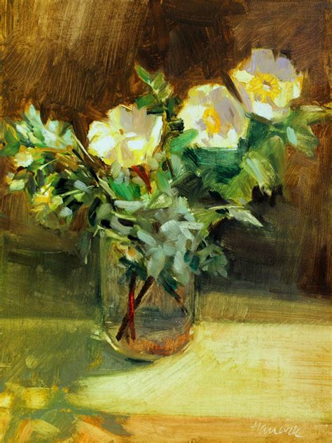 Acrylic paint(white,yellow,olive green,leaf green) brushes(angle(5/8) round brush( 00). Gretchen Hancock's Paintings: Yellow Rose Bouquet - Jar of ...