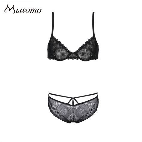 Missomo Black Sexy Lace Trim Bra Cross Straps Cut Out Panties Bow Push Up Bra Suit Wholesale