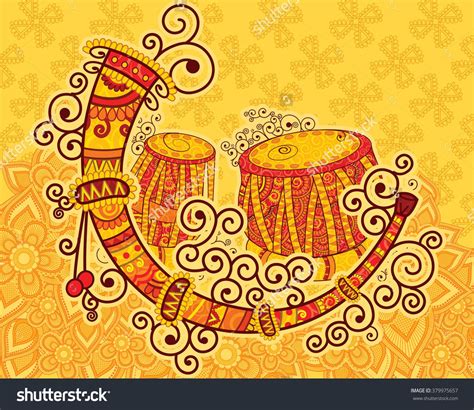 Vector Design Of Art And Music Of India In Indian Art Style Madhubani