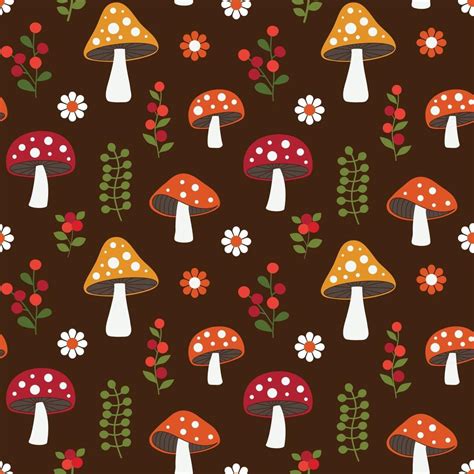 Seamless Woodland Mushroom Pattern With Flowers And Berries 2291420