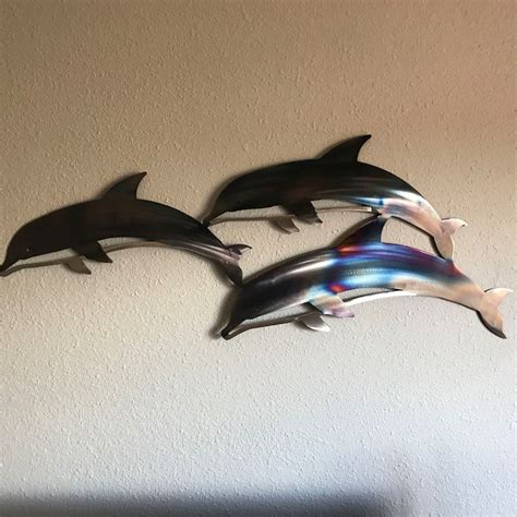 Dolphins L Metal Wall Art Decoration Skilwerx 30x13 Ocean Etsy