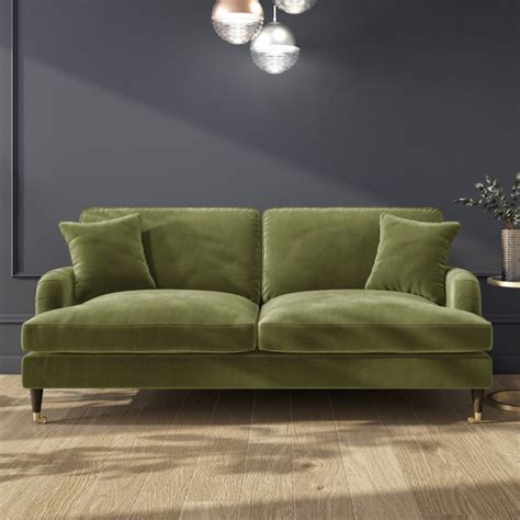Olive Green Velvet 3 Seater Sofa Payton Furniture123