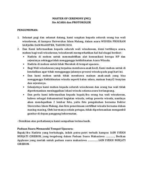 Contoh Teks Mc Wisuda Perguruan Tinggi