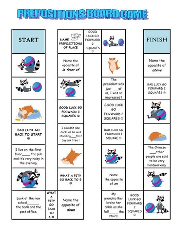 Prepositions Of Place Board Game Teaching Resources