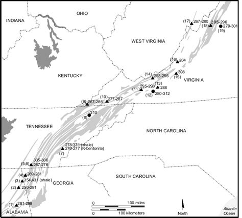 Map Of The Southern Appalachian Basin Showing The K Ar Ages Of I S And