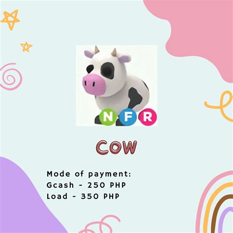 Adopt Me Nfr Cow Neon Fly Ride Rare Video Gaming Video Games