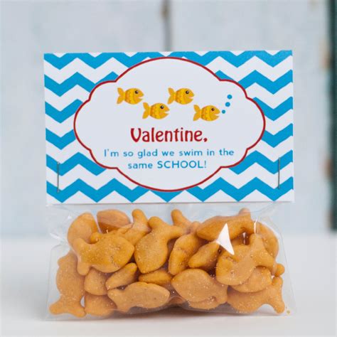 Custom Printable Goldfish Kids Valentine Treat Bag Topper