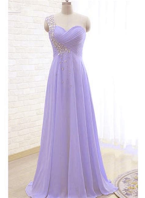 Beautiful Light Purple One Shoulder Beaded Prom Dress Sweetheart