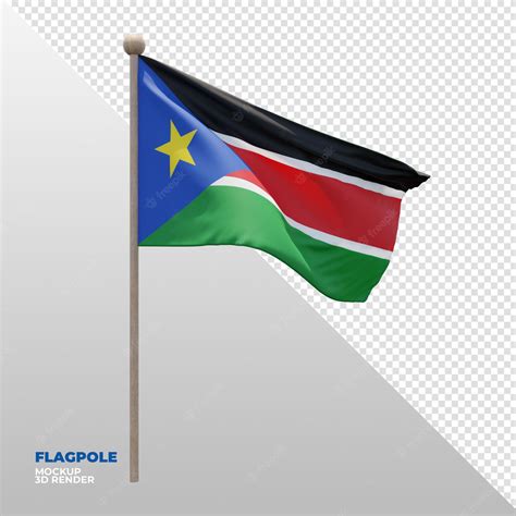 bandera de asta de bandera con textura 3d realista de sudán del sur archivo psd premium