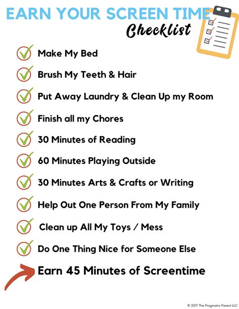 Printable Screen Time Rules Checklist For Kids Pdf