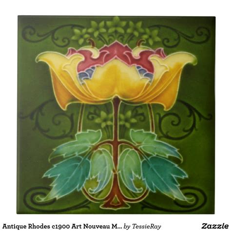 Antique Rhodes C1900 Art Nouveau Majolica Floral Ceramic Tile Art