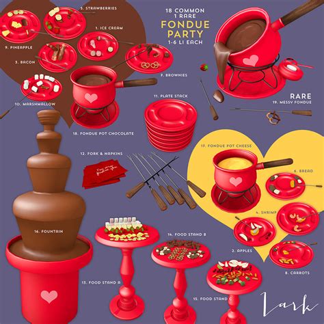 There's cheese fondue for an appetizer, oil fondue for main dishes like meats and veggies, and chocolate fondue for dessert. Lark