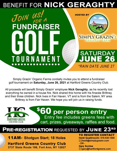 Golf Tournament Fundraiser June 26 Hartford Greens Country Club