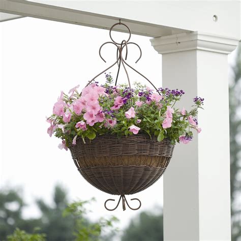 Plastic flower & plant planters. Resin Wicker Hanging Planter | Hanging flower baskets ...